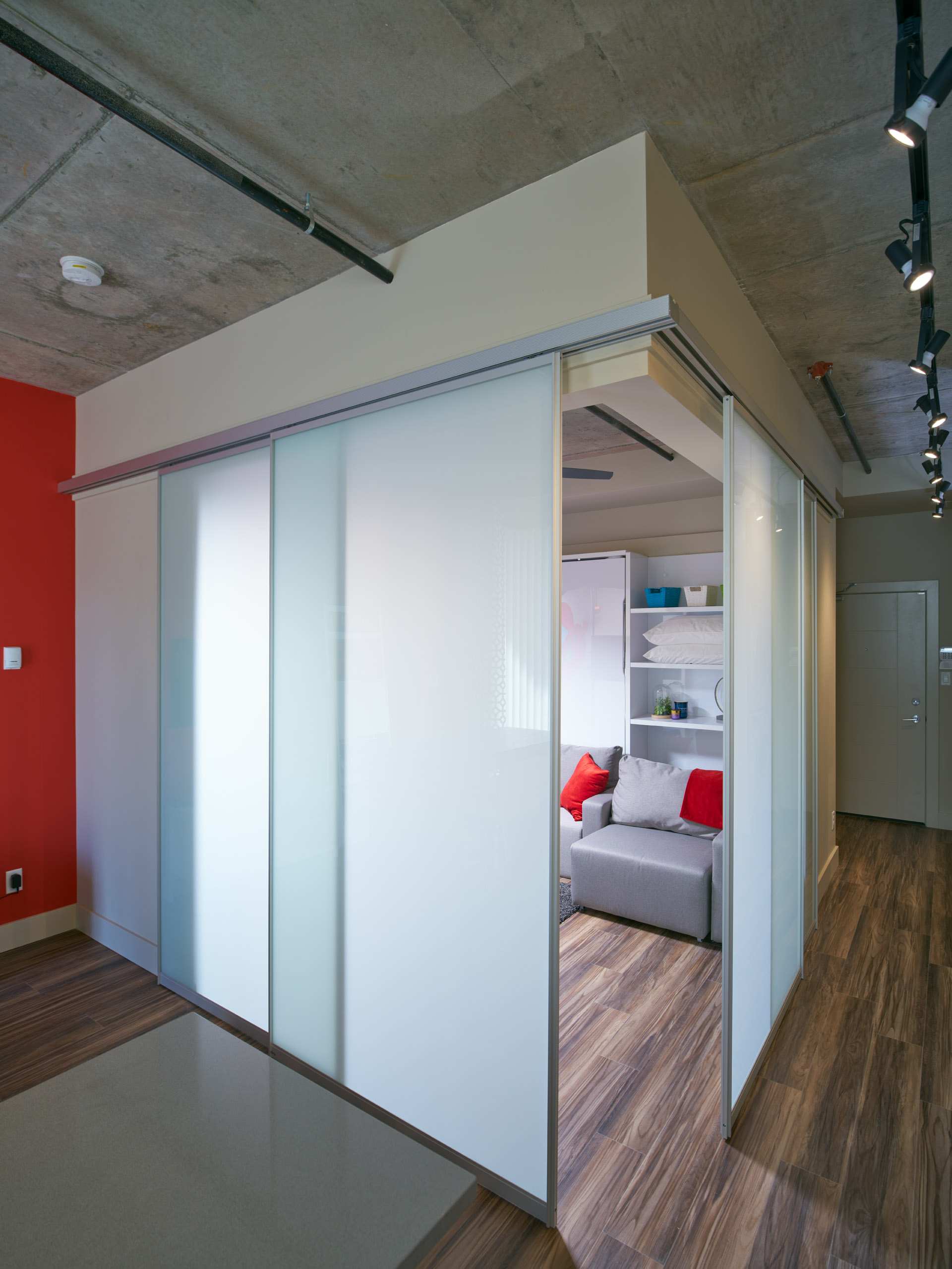 Room Divider: Corner Track System Frosted Privacy Glass Lofts