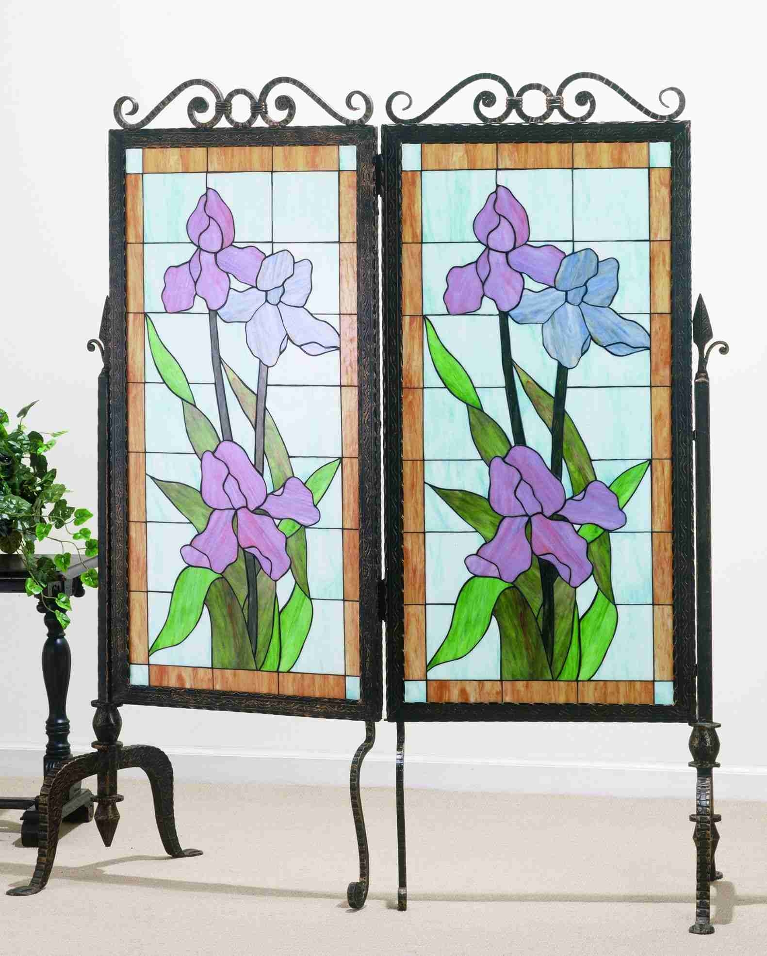 Room Divider: Floral Iris Motif Tiffany Style Partition