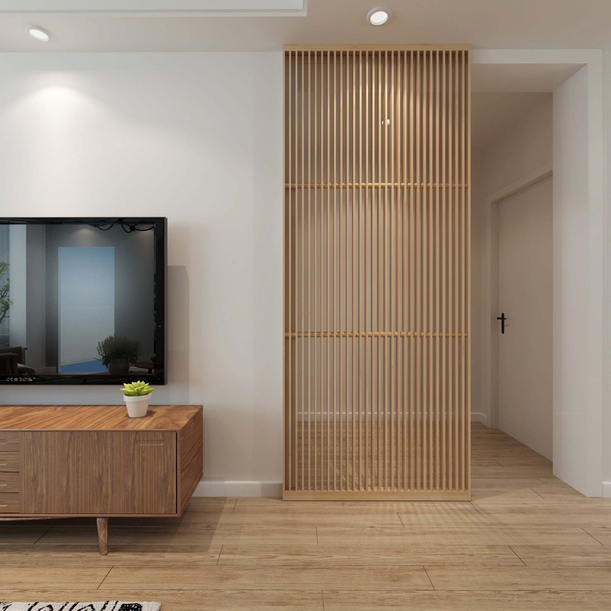 Room Divider Light Oak Vertical Slat Partition Wall