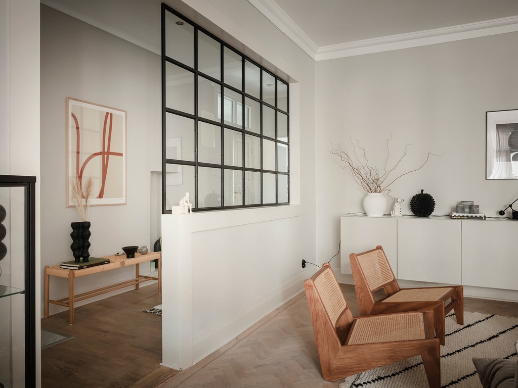 Room Divider: Minimalist Hallway Transition Industrial Glass