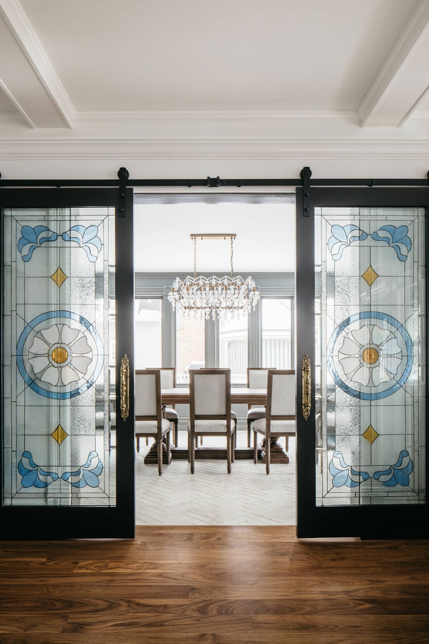 Room Divider: Stained Glass Inserts Floral Glass Door Panels