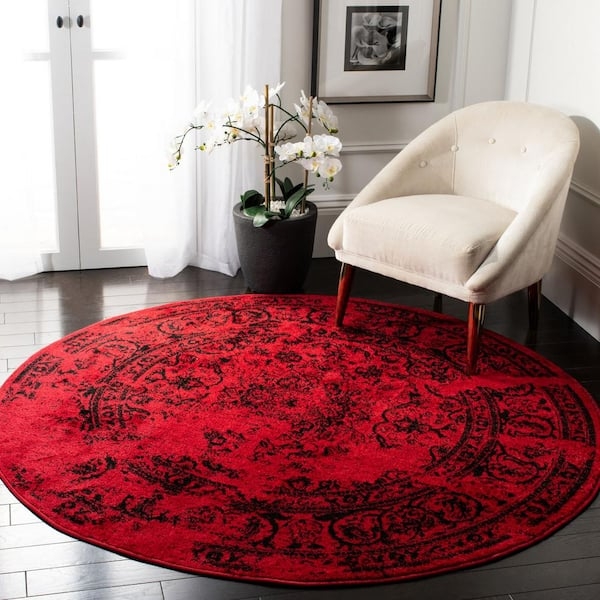 Round Area Rug - Circular Silhouette Floral Border Medallion Rug