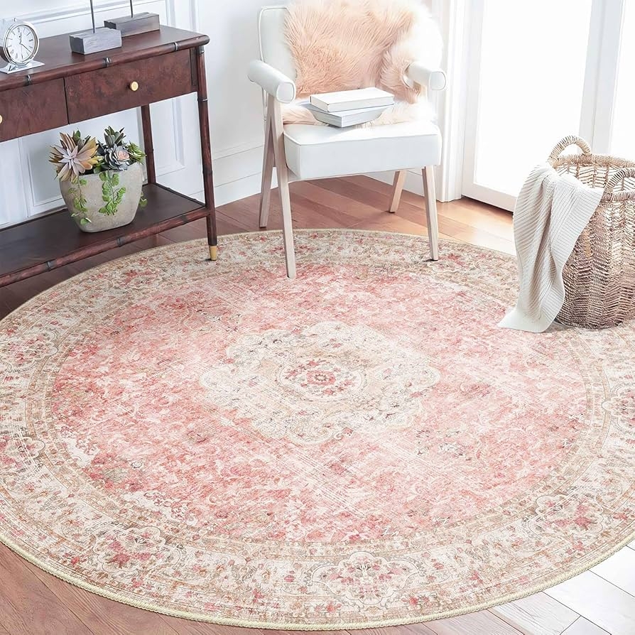Round Area Rug Circular Silhouette Pink Round Area Rug