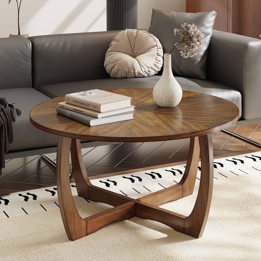 Round Coffee Table featuring Spliced Sunburst Grain Construction
