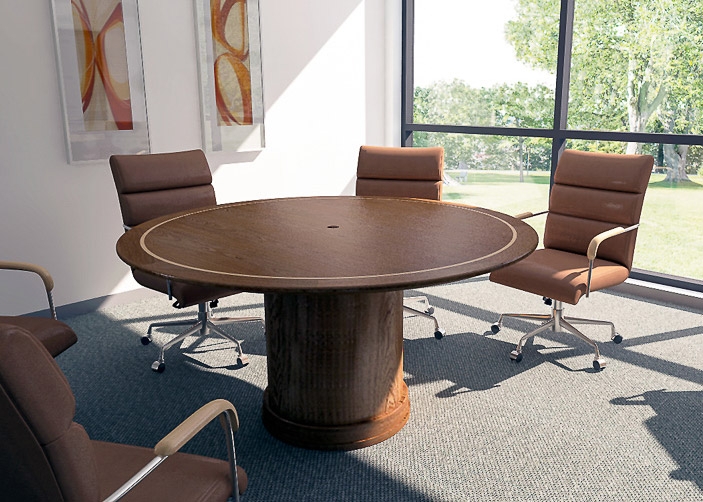 Round Conference Table Walnut Cylindrical Circular Table with Inlay