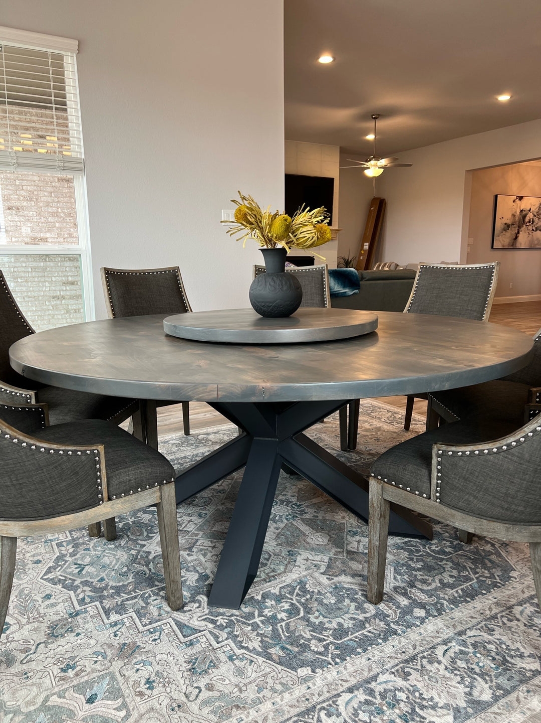 Round Dining Table: Extra Chunky Wood Top and X-Base