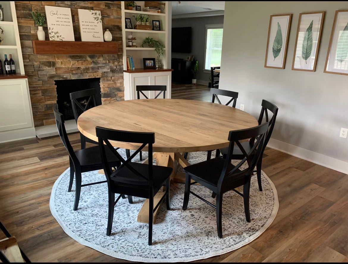 Round Dining Table featuring Trestle X-Base and Chairs