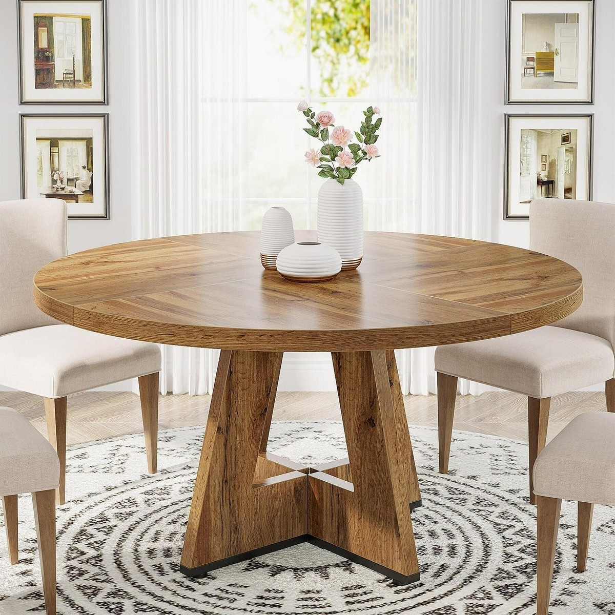 Round Dining Table having Architectural Cross Base Support