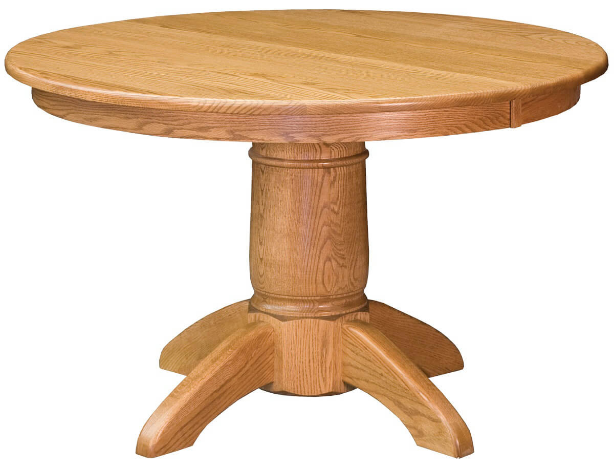 Round Dining Table: Honey oak arched legs and turned column