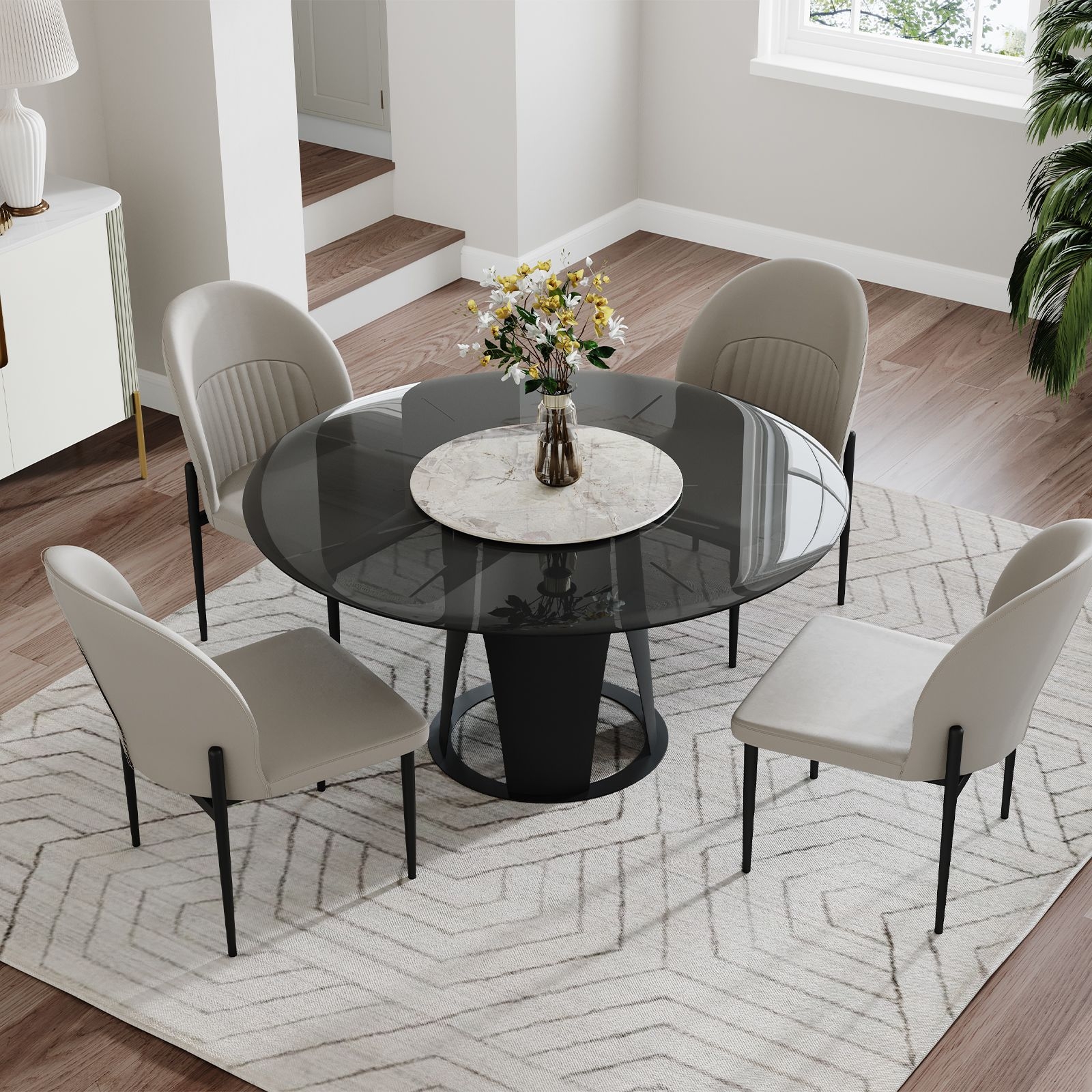 Round Dining Table Integrated Lazy Susan Modern Dining Room