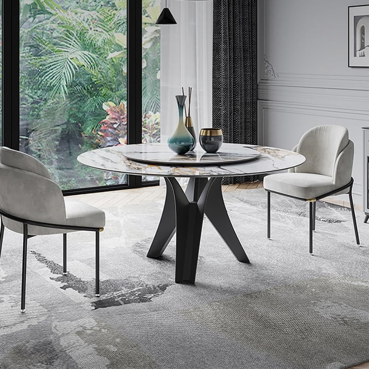 Round Dining Table: Petal Back Chairs and Sculptural Base
