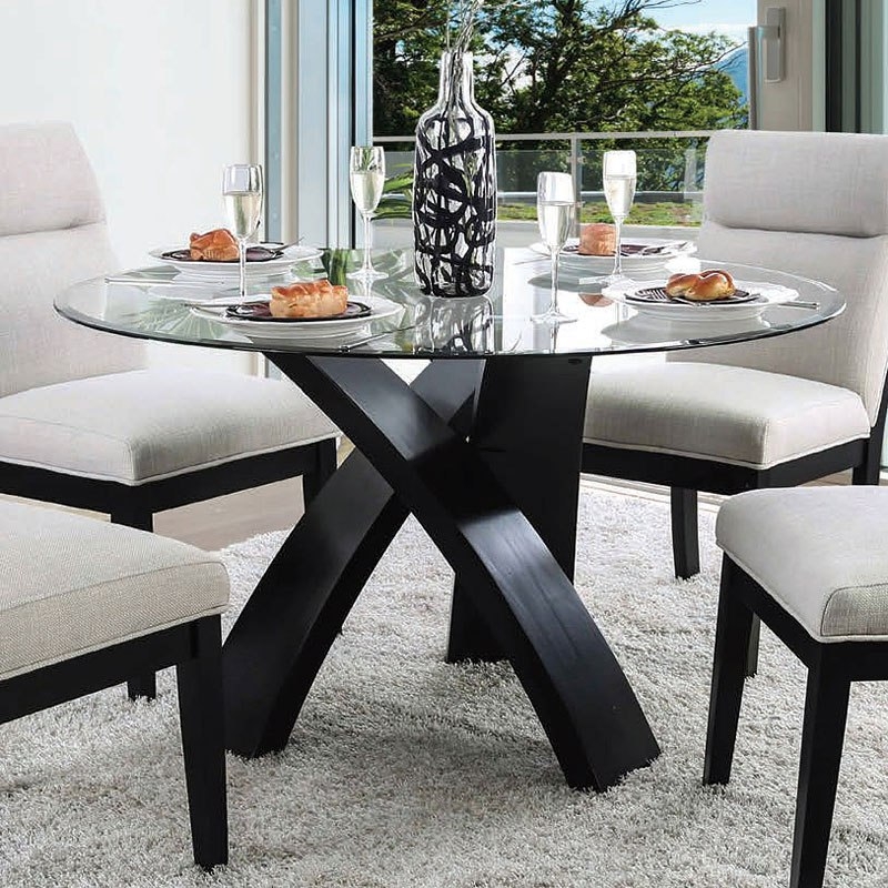 Round Dining Table Sculptural X-Base Black X-Base Dining Room