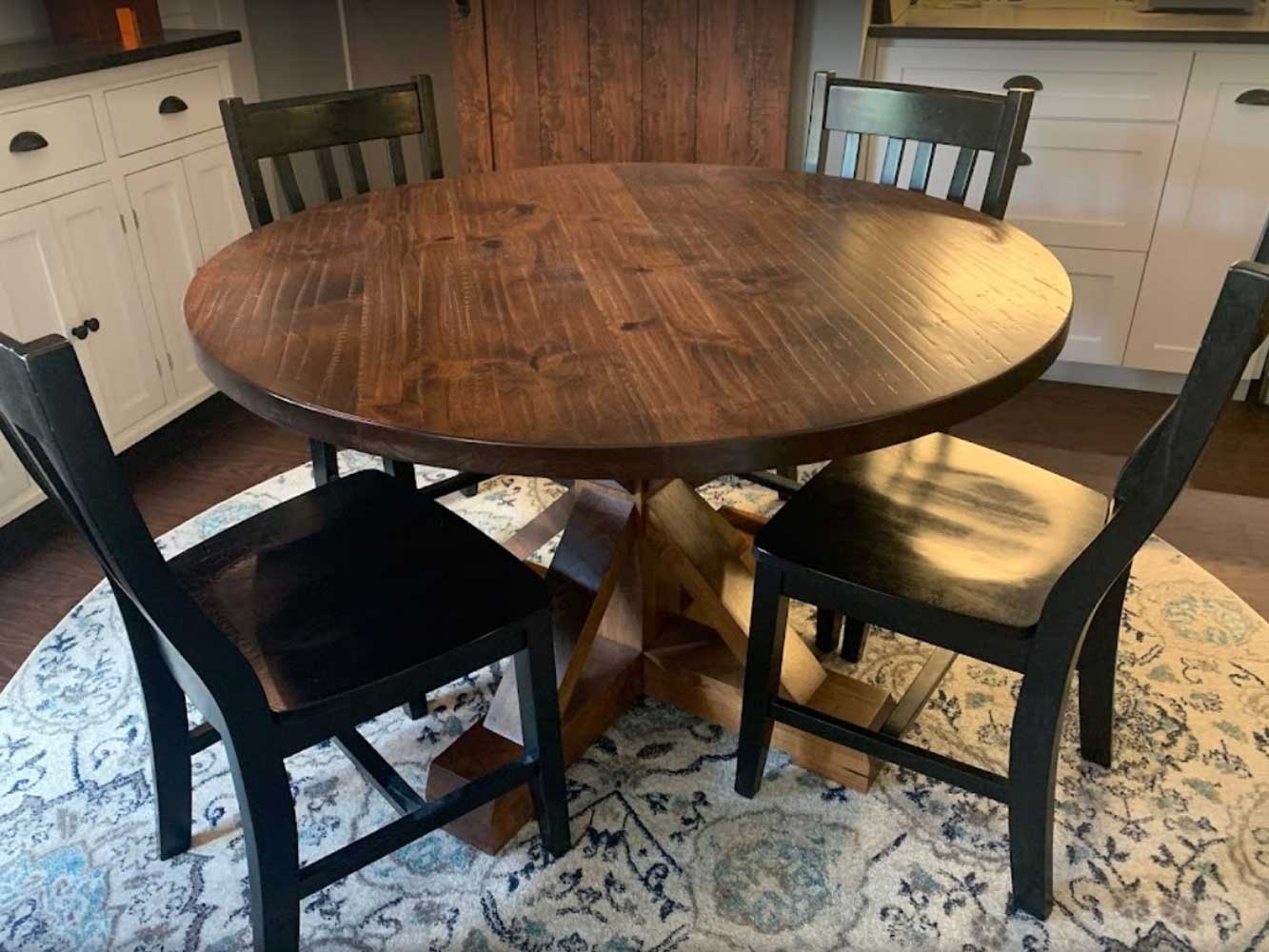 Round Dining Table using Chunky Pedestal and Slat Chairs