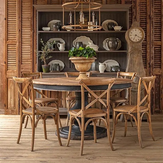 Round Dining Table with Cross Back Chairs and Pedestal