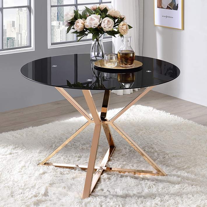 Round Dining Table with Starburst Frame and Black Glass