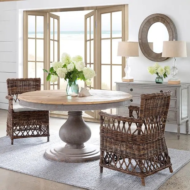Round Dining Table With Urn Pedestal Base And Two-Tone Top