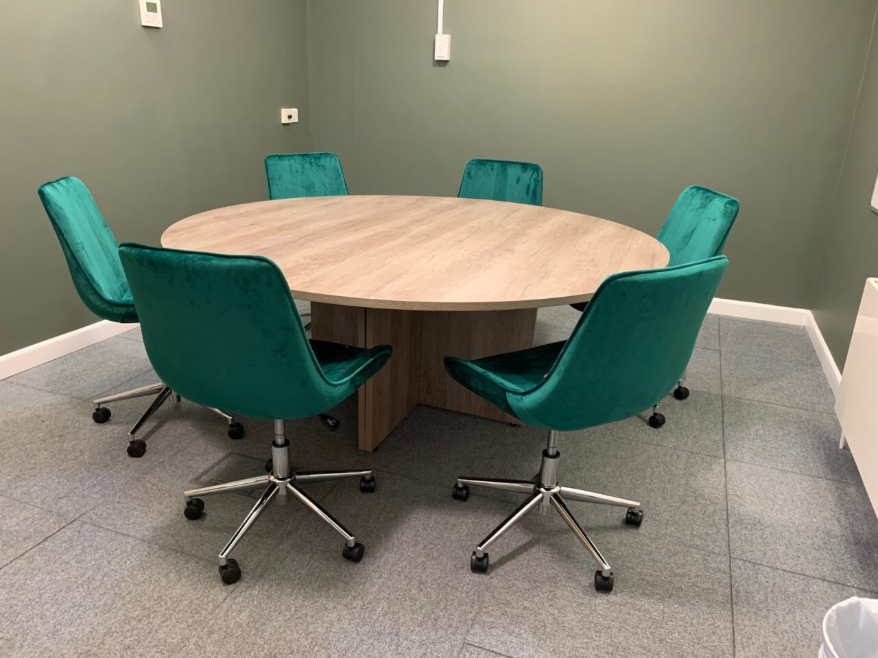 Round Meeting Table Teal Velvet Seating Teal Velvet Office Chairs