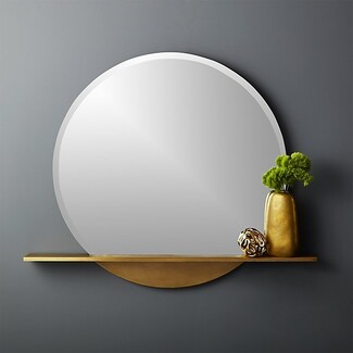 Round Mirror Gold Metal Ledge Semi Circle Base Decor