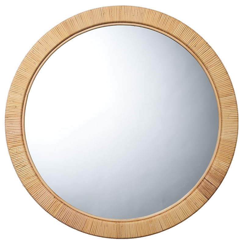 Round Mirror: Ribbed Rattan Cane Radial Frame Decor