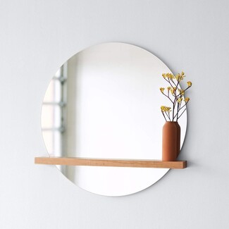 Round Mirror With Shelf Frameless Scandinavian Wood