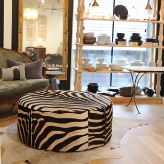 Round Ottoman Drum Shape Zebra Panelled Centerpiece