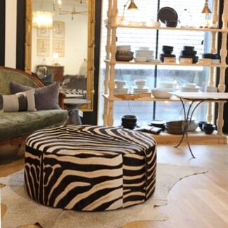 Round Ottoman Drum Shape Zebra Panelled Centerpiece