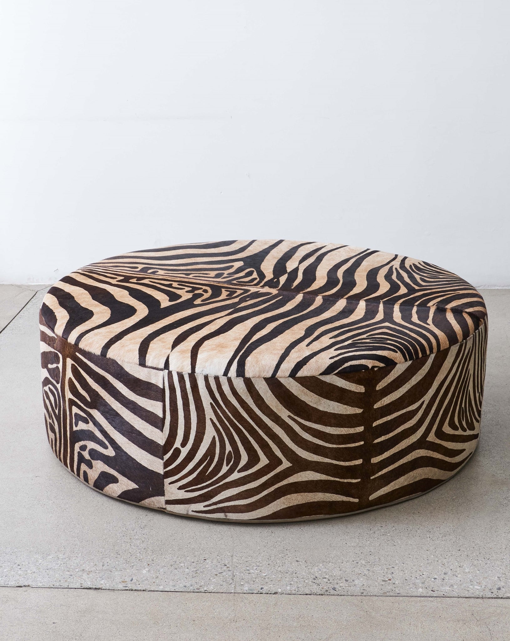 Round Ottoman Oversized Zebra Print Cowhide Coffee Table