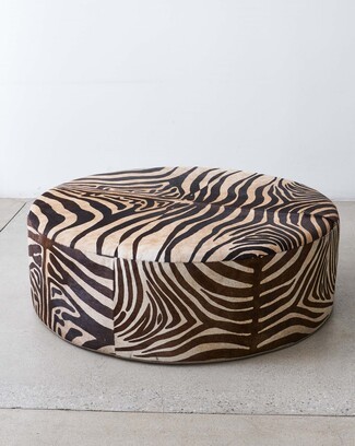 Round Ottoman Oversized Zebra Print Cowhide Coffee Table