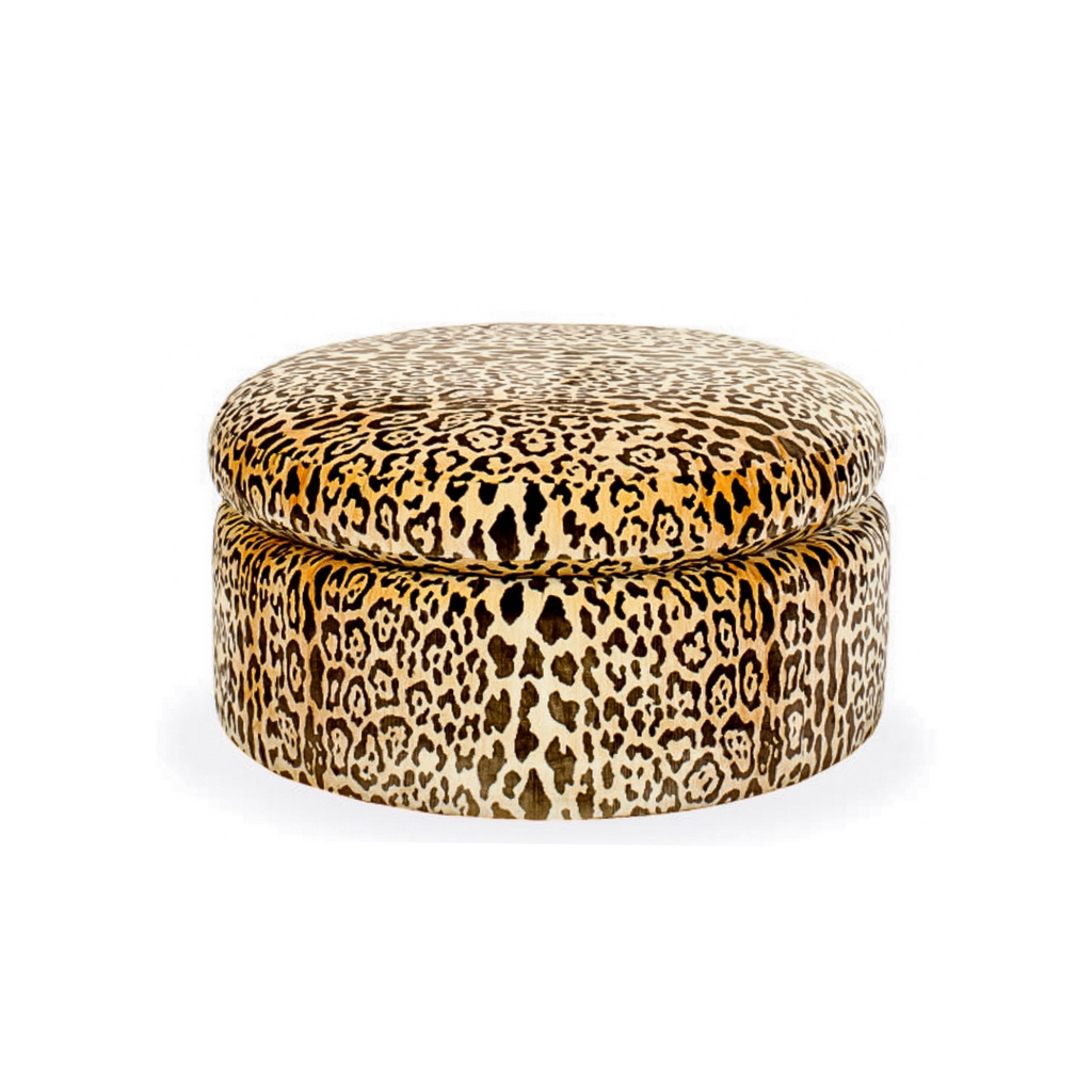 Round Ottoman Two Tier Design Leopard Print Footstool
