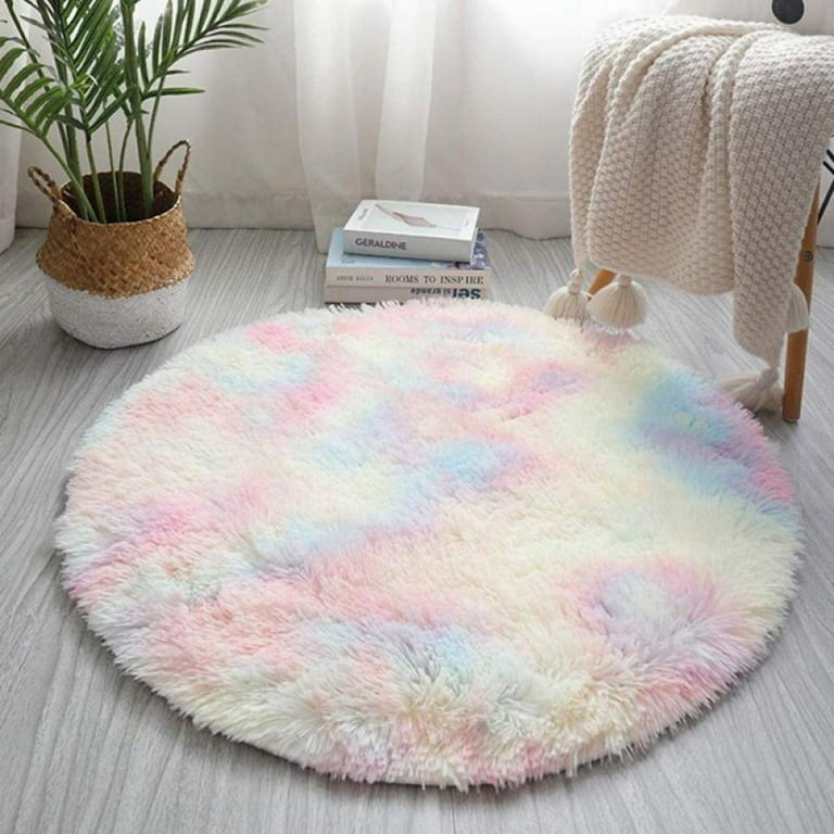 Round Shag Rug Pastel Tie Dye Swirl Watercolor Nursery Carpet