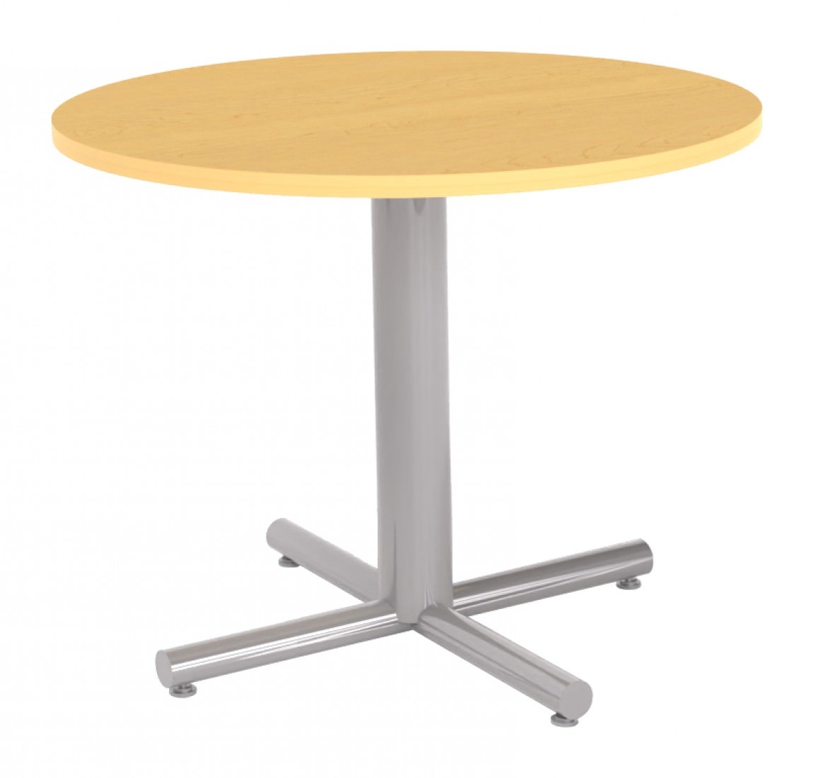 Round Table Maple Top Silver X Base Round Maple Office Table