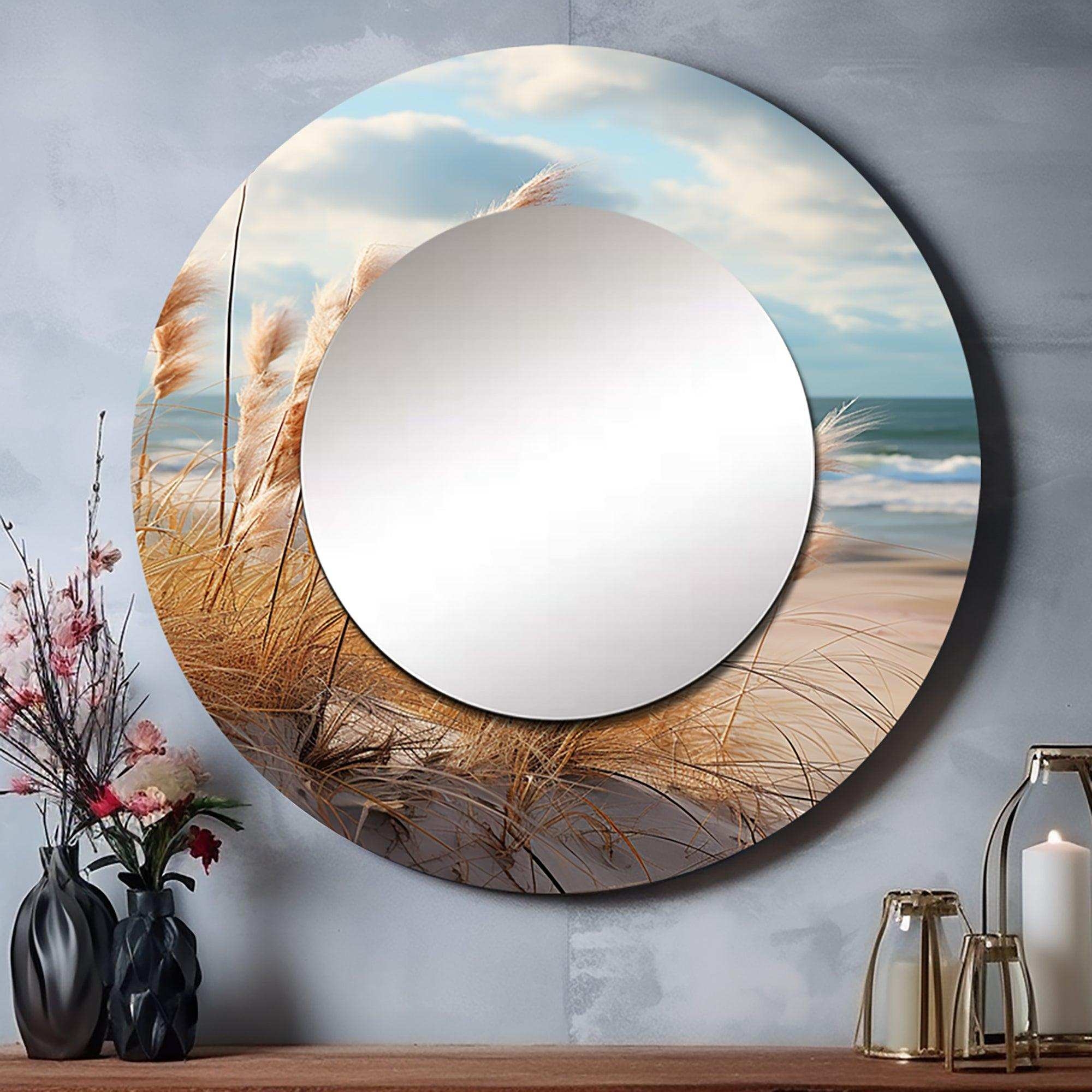 Round Wall Mirror: Beach Photo Border Landscape Art