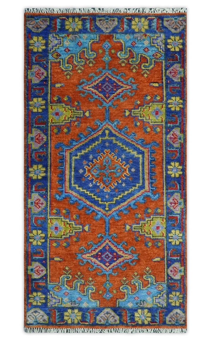 Runner Rug Hexagonal Medallion Rust and Blue Runner