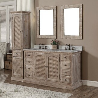 Rustic Double Vanity Set With Lattice Door Detail In Grey
