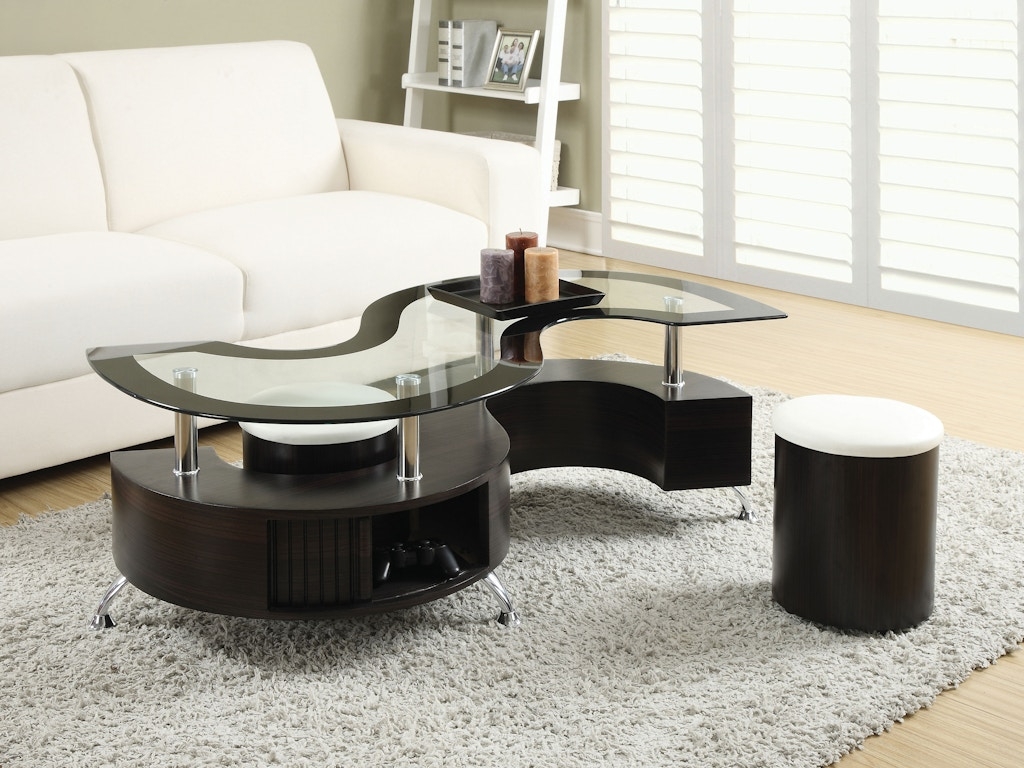S-Curved Coffee Table Set with Espresso Wood Finish
