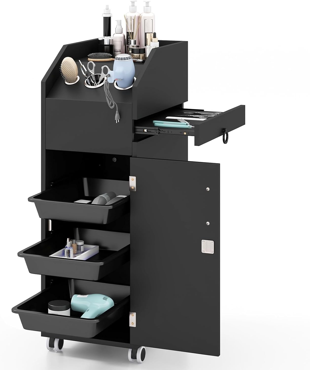 Salon Cart Tool Organizer Top with Lockable Trolley Cart