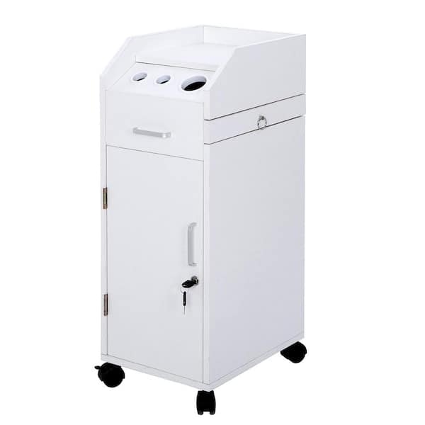 Salon Trolley Locking Cabinet and White Stylist Storage
