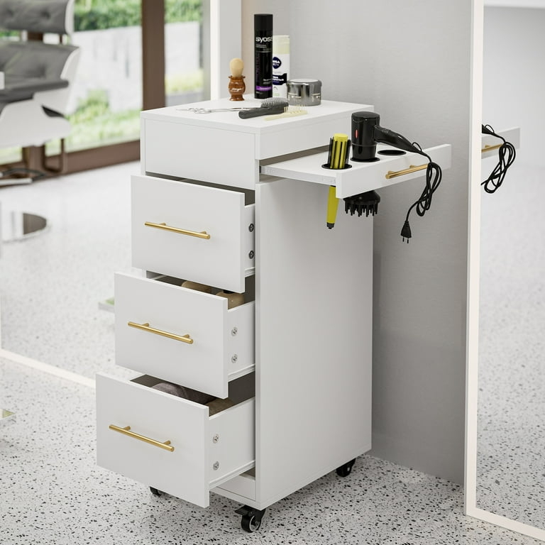 Salon Trolley Matte White Finish with Gold Modern Hair Cart