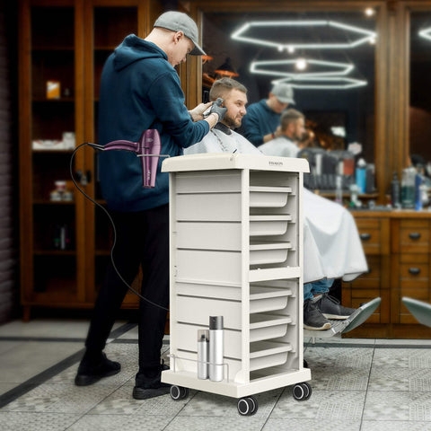 Salon Trolley Off White Finish and Mobile Barber Station