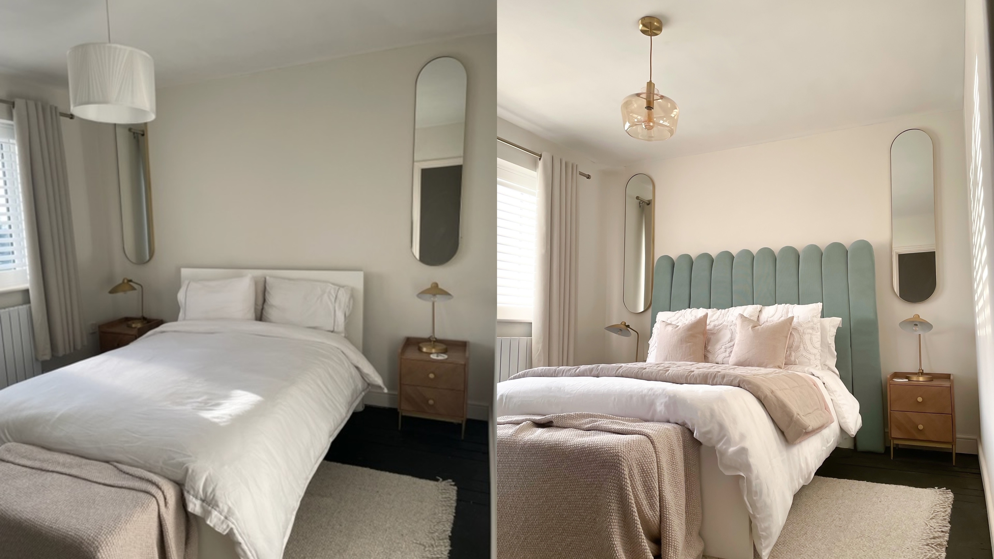 Scalloped Headboard with Oversized Height and Sage Fabric