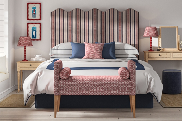 Scalloped Headboard with Scallop Wave Profile in Stripes