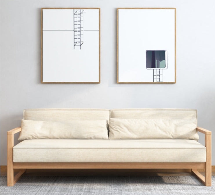 Scandinavian Sofa: Exposed Wood Frame Hardwood Lounge