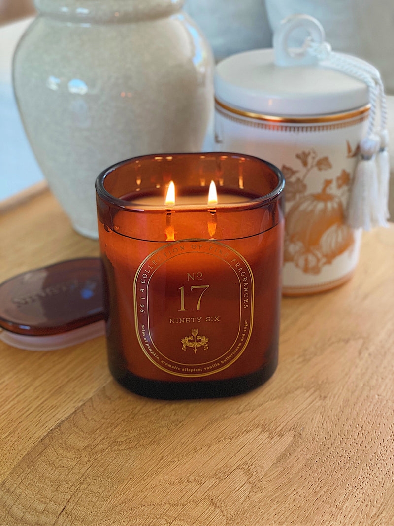 Scented Candle Dual Wick Illumination Amber Glass Dual Wick Candle