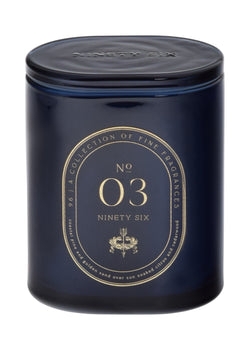Scented Candle Navy Blue Glass Gold Oval Label Luxe Apothecary Jar