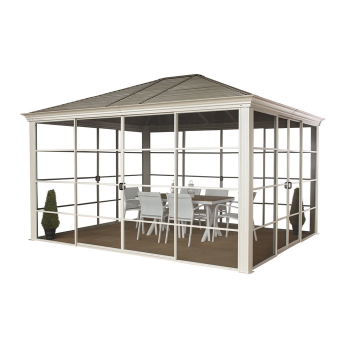 Screen House Off White Hardtop Roof Sliding Door Screen Room