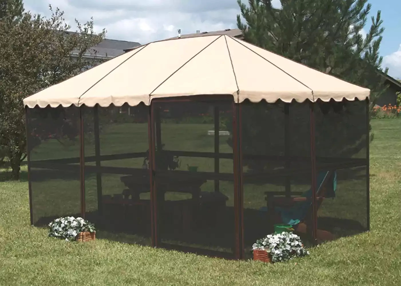 Screened Gazebo Beige Scalloped Valance Mesh Wall Screen Room