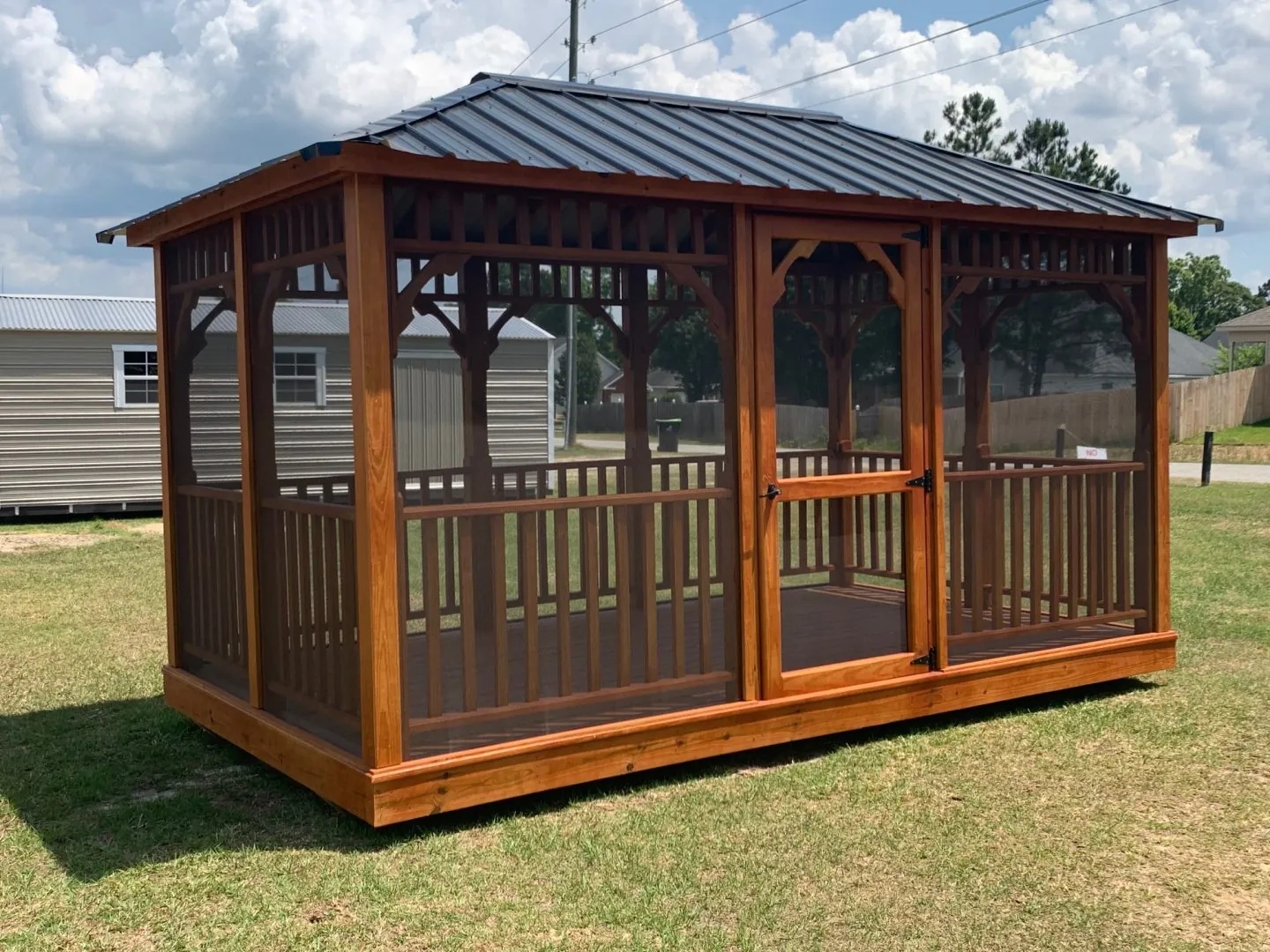 Screened Gazebo Honey Wood Rectangular Wood Gazebo Metal Roof