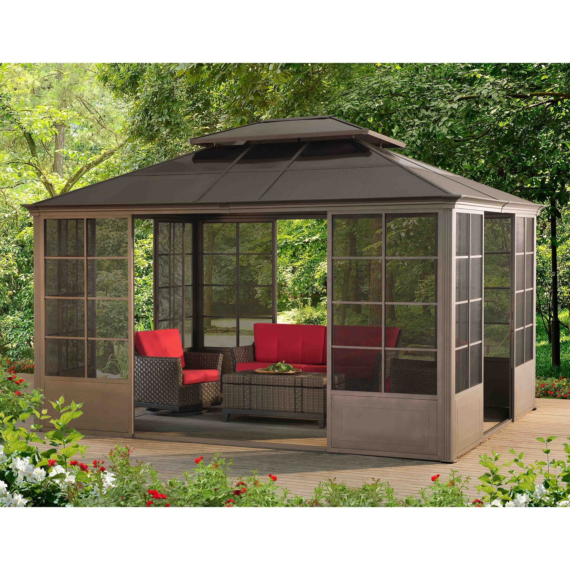 Screenhouse Cocoa Brown Two Tier Hardtop Grid Panel Porch