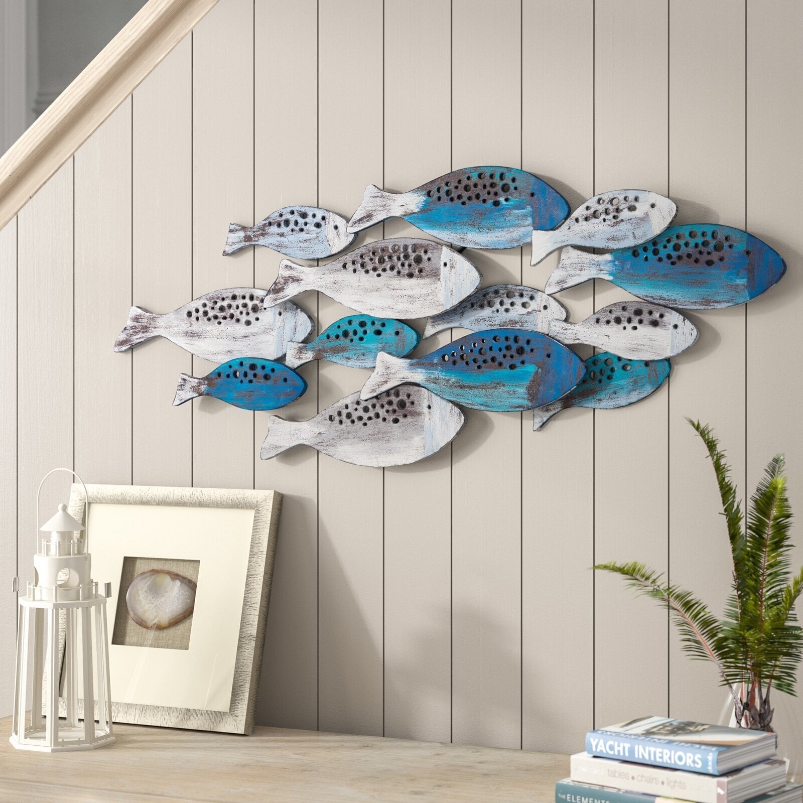 Sculptural Wall Art: Perforated Cutouts School of Fish Decor