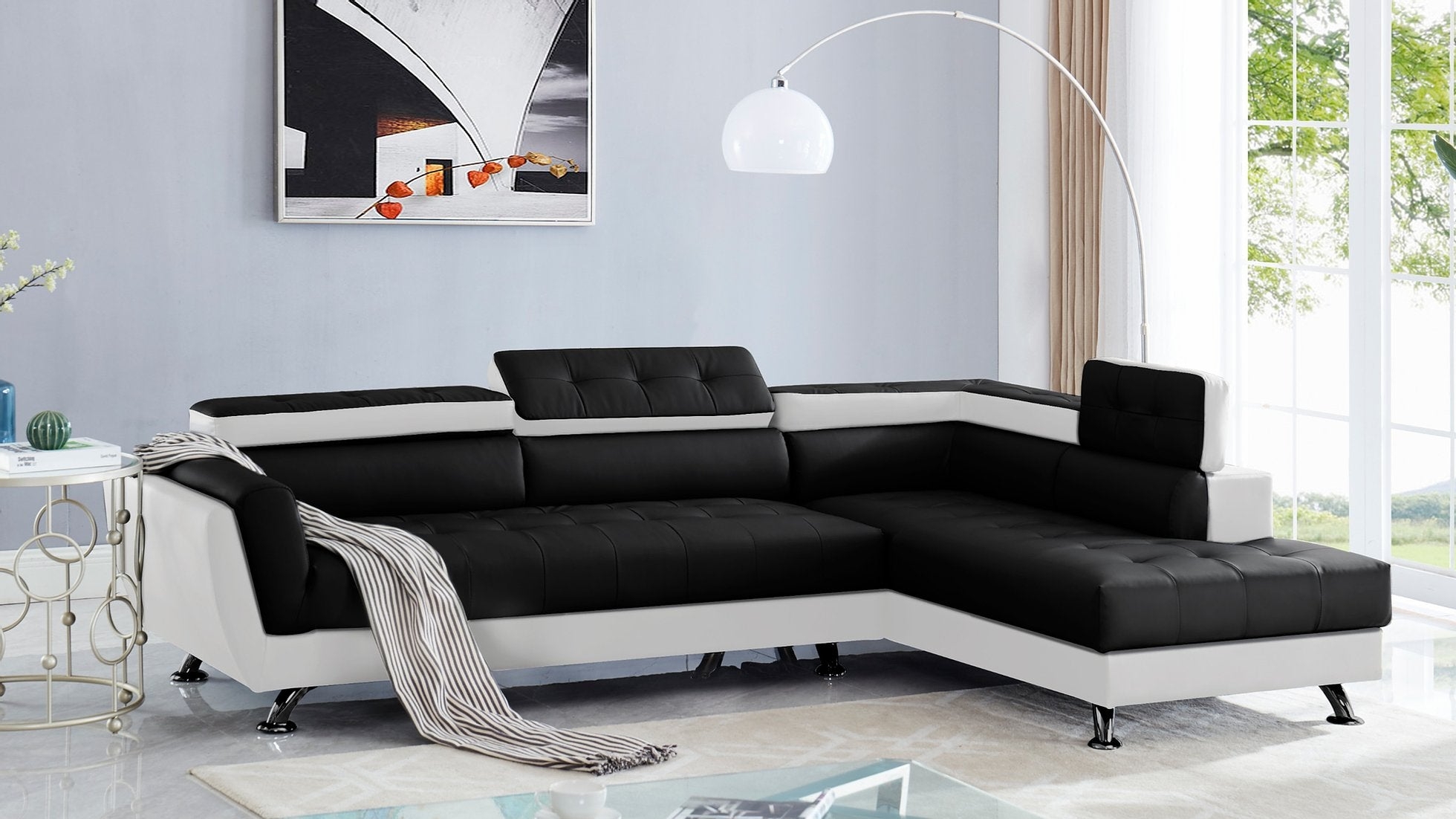 Sectional Sofa Adjustable Headrest Chrome Leg Seating